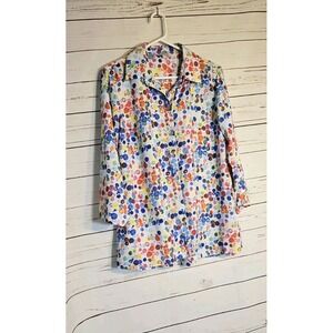 John Mark Polka Dot Paint Splotch Flowy Tunic Blouse Button Split Hem Women Sz M